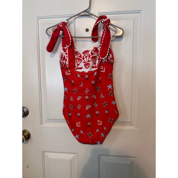 Jessie Zhao One-Piece Swimsuit Womens S Red Coral Tie Strap Reversible Swimwear - Picture 7 of 8